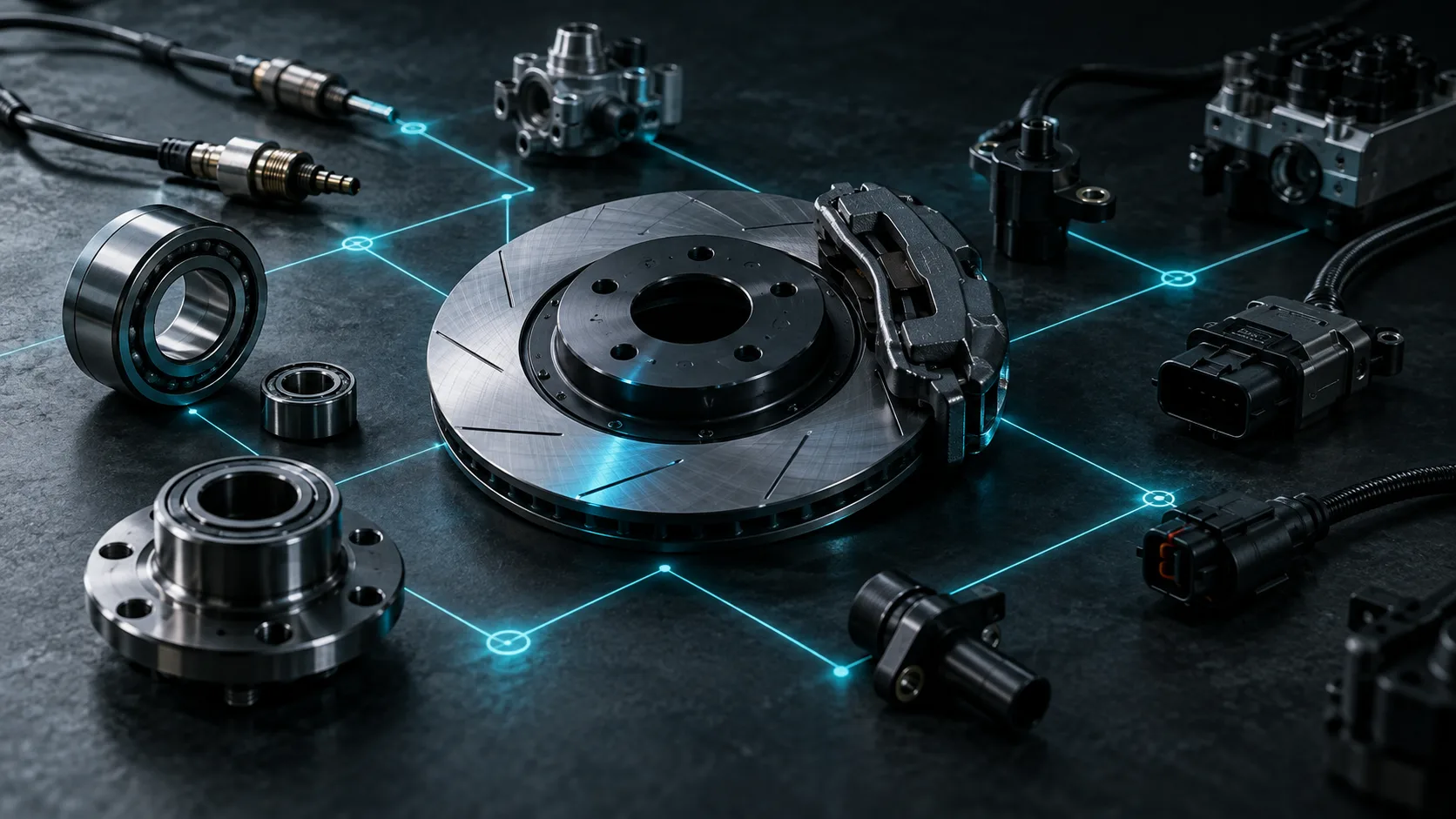 Automotive components connected in a cross-reference network
